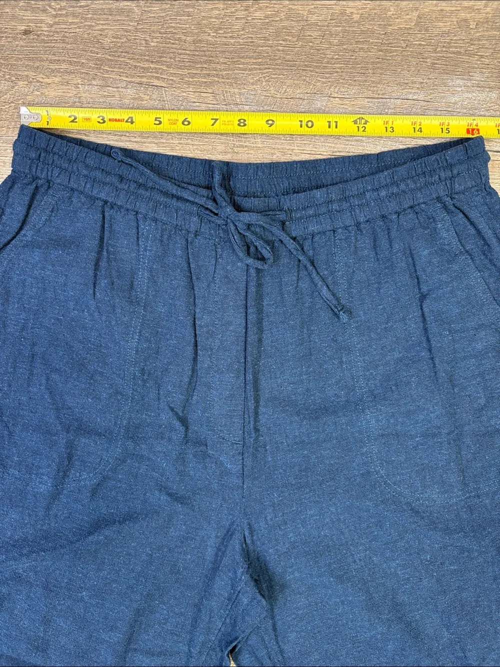 Banana Republic Straight High-Rise Linen Blend Pull-On Pants Navy L Cropped